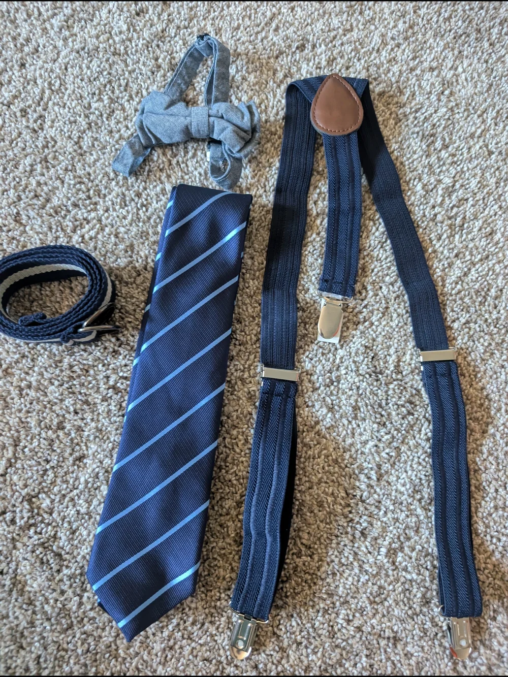Children's Place Boy's Navy Blue Striped Tie and Accessories Set